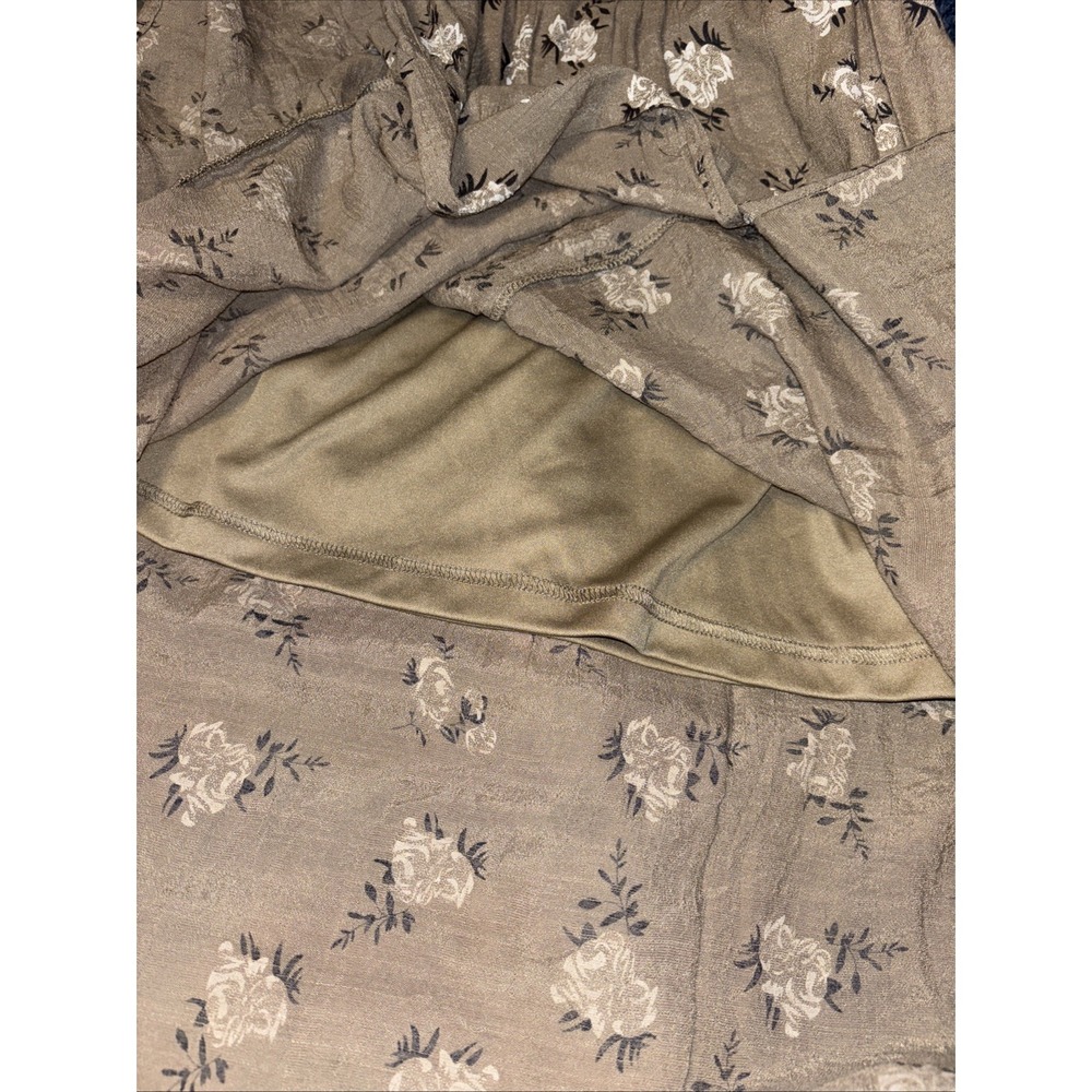 Bibi XL Tan Ivory Green Floral Midi Skirt Cottagecore Prairie Boho Slit Pull On - Picture 8 of 12
